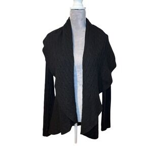 Ralph Lauren Cardigan Women's‎ S/M Black Lambswool Cashmere Blend Cable Knit